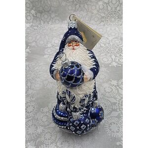 VTG Patricia Breen Let's Decorate Santa Blue Silver Ornament 2006 Bergdorf Event